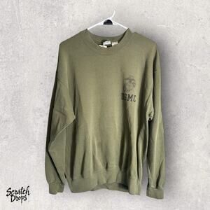 Vintage 90s USMC Crewneck United States Marines Military Green Sweatshirt USA L